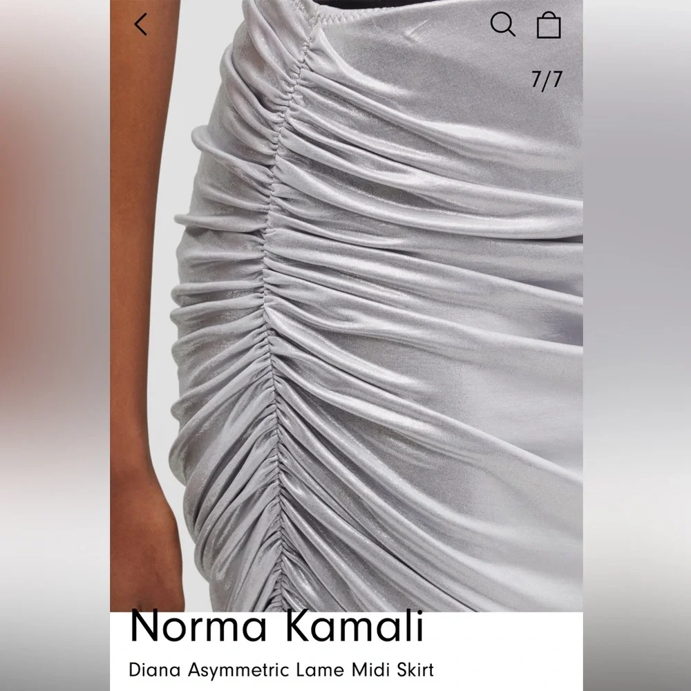 Norma Kamali NWT Diana shirred knee length skirt silver lame S. - Picture 5 of 6